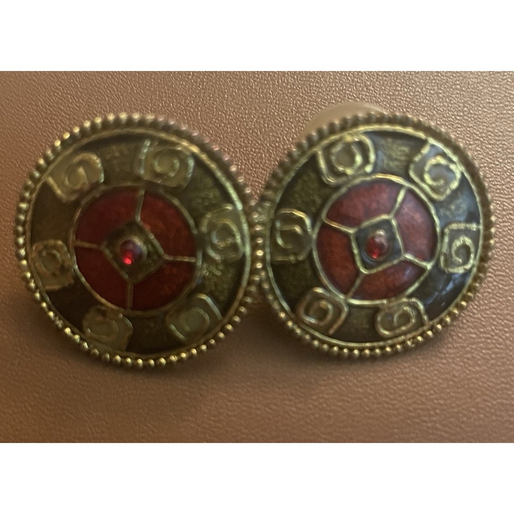 Metal Button Stud Earrings Geometric Earth Tones